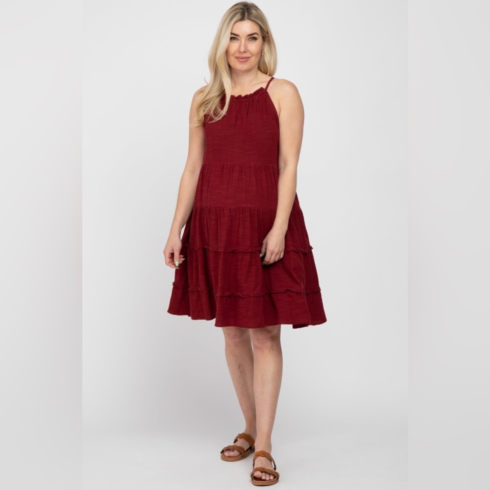 Pinkblush linen style tiered dress nwot